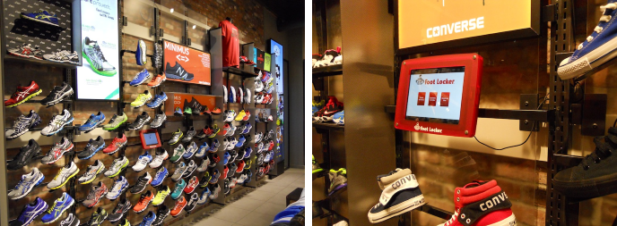 Kioski multimedialne ArmorActive w salonie obuwniczym Foot Locker
