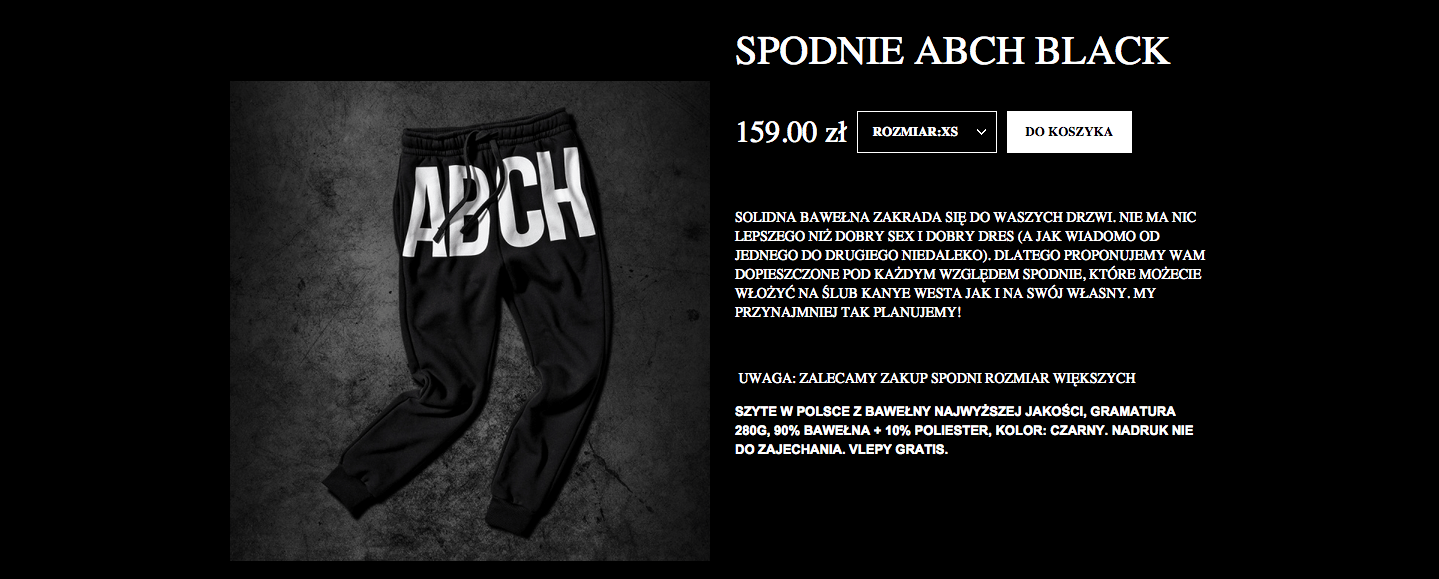 Strona produktowa w sklepie Abstrawear