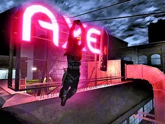 Świecący neon w grze Splinter Cell: Chaos Theory jako reklama firmy Axe