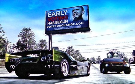 Billboard z Obamą umieszczony w grze Burnout Paradise
