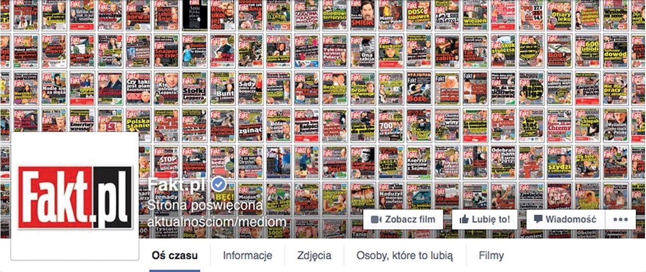 Ilustracja 3. Zdjęcie profilowe i zdjęcie w tle na fan page ’a marki „Fakt” na portalu Facebook