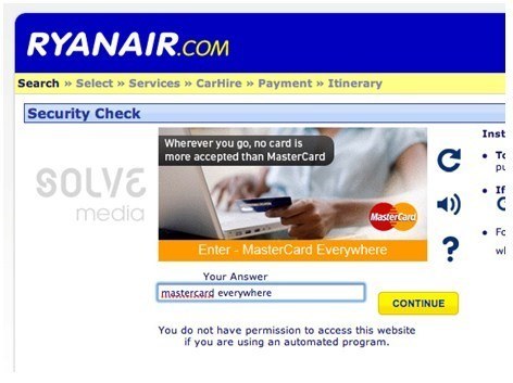 Reklama natywna na stronie Ryanair