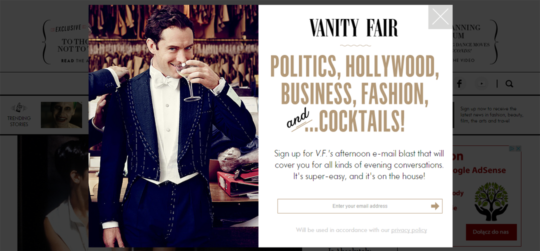 A tak zbiera adresy internetowe wydanie „Vanity Fair”