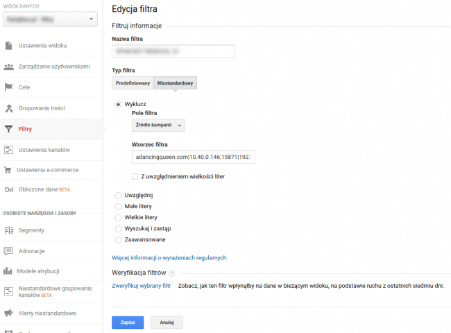 Wykluczenie domen - Audyt Google Analytics
