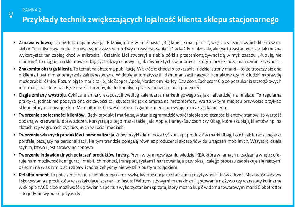 Ramka z listą: Techniki zwiększające lojalność klienta sklepu stacjonarnego