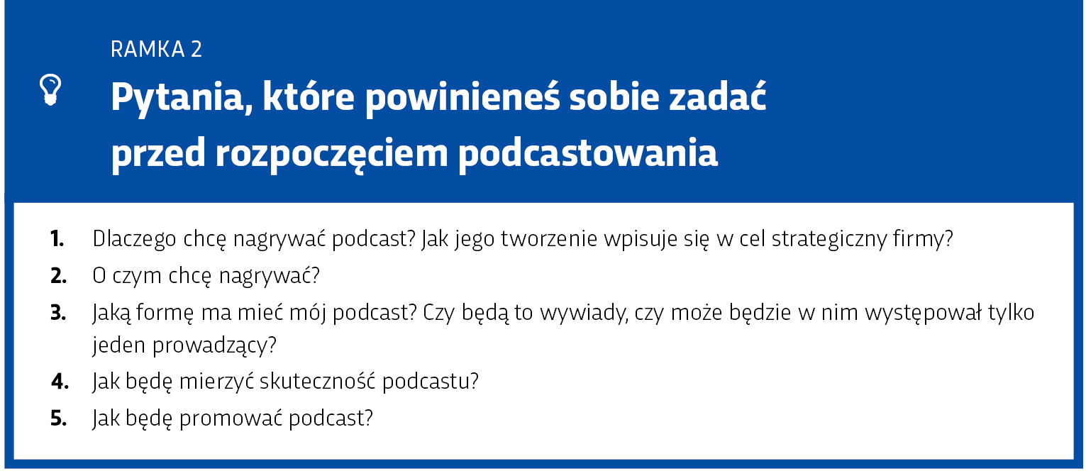 Ramka: Pytania przed rozpoczęciem podcastowania