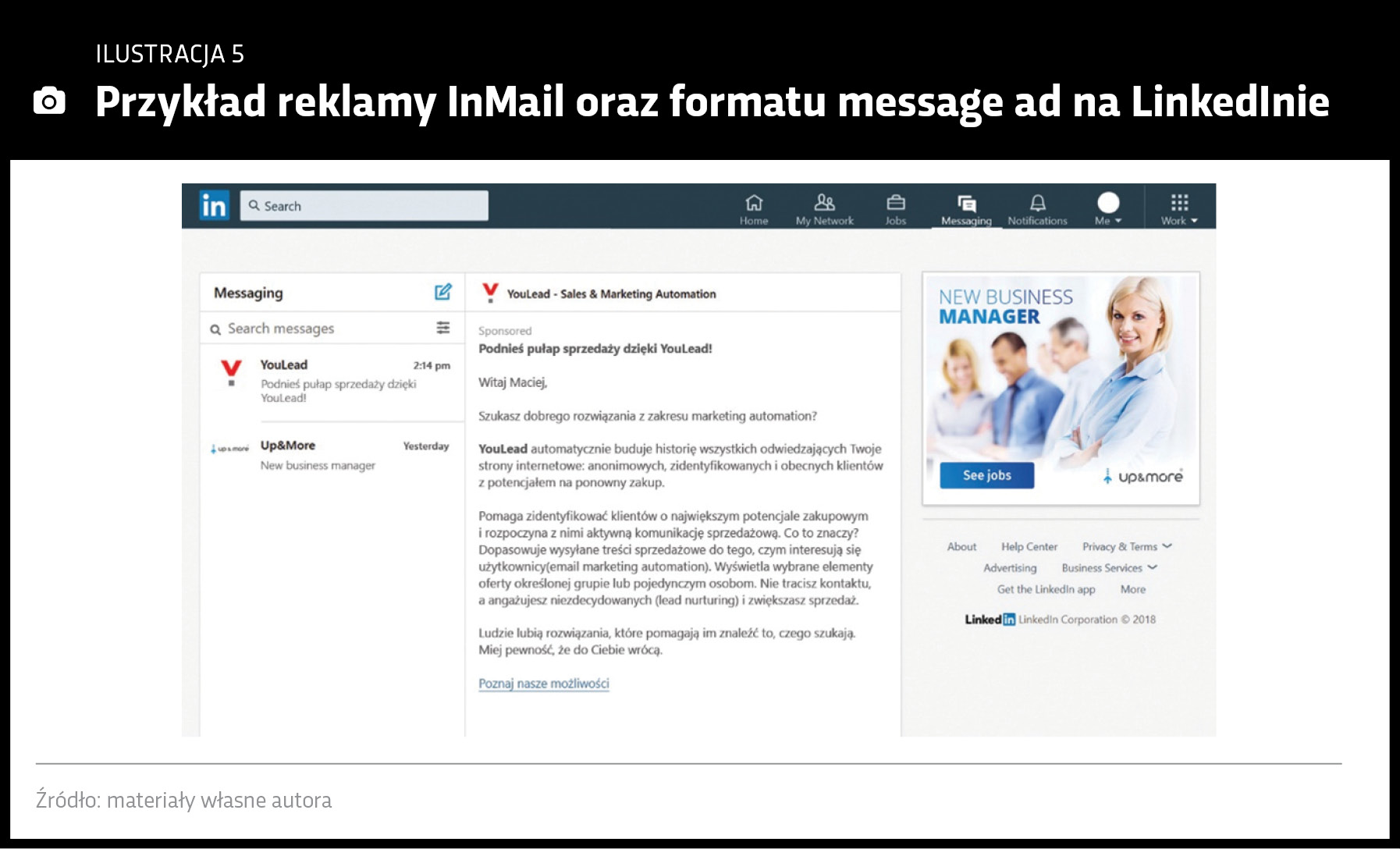 Przykład reklamy InMail na LinkedIn