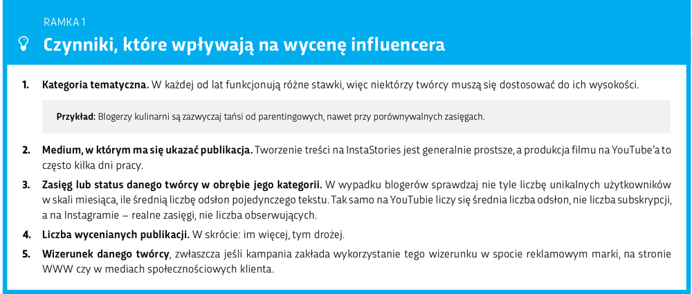 Co wpływa na wycenę influencera