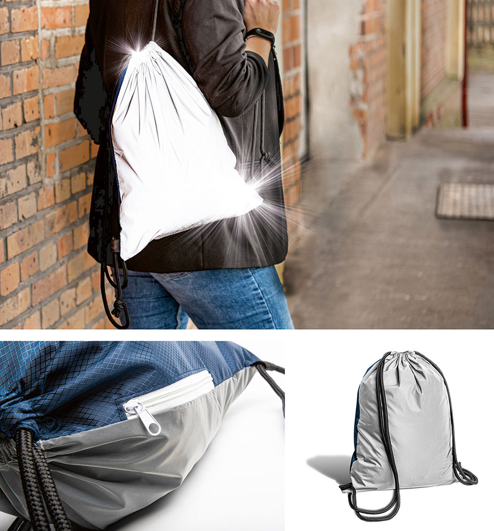 Odblaskowy gym bag. Duża powierzchnia chroniąca użytkownika