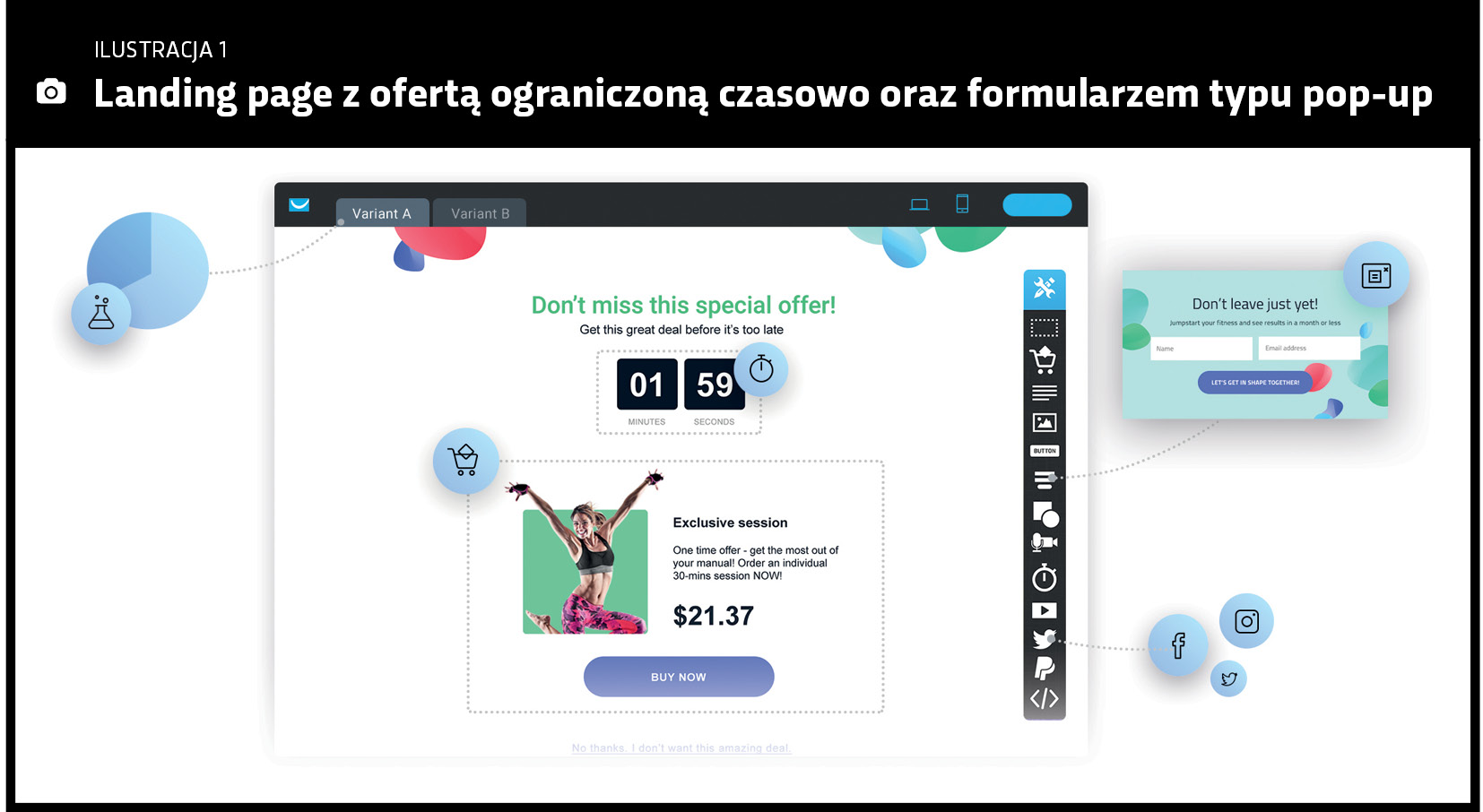 Landing page z ofertą ograniczoną czasowo oraz formularzem typu pop-up