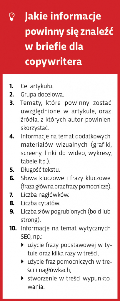 Jakie informacje powinny znalezc sie w briefie dla copywritera