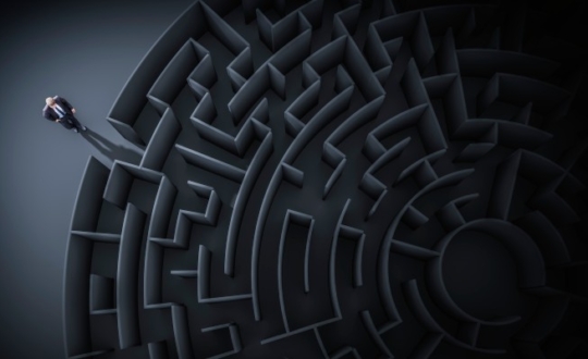 3d illustration of a business man at the maze