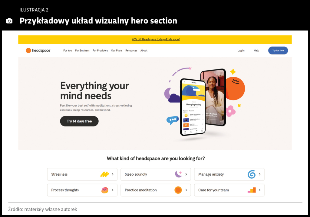 Przykładowy układ wizualny hero section