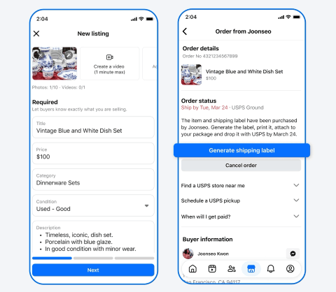 Screen prezentujący funkcje AI na Facebook Marketplace
