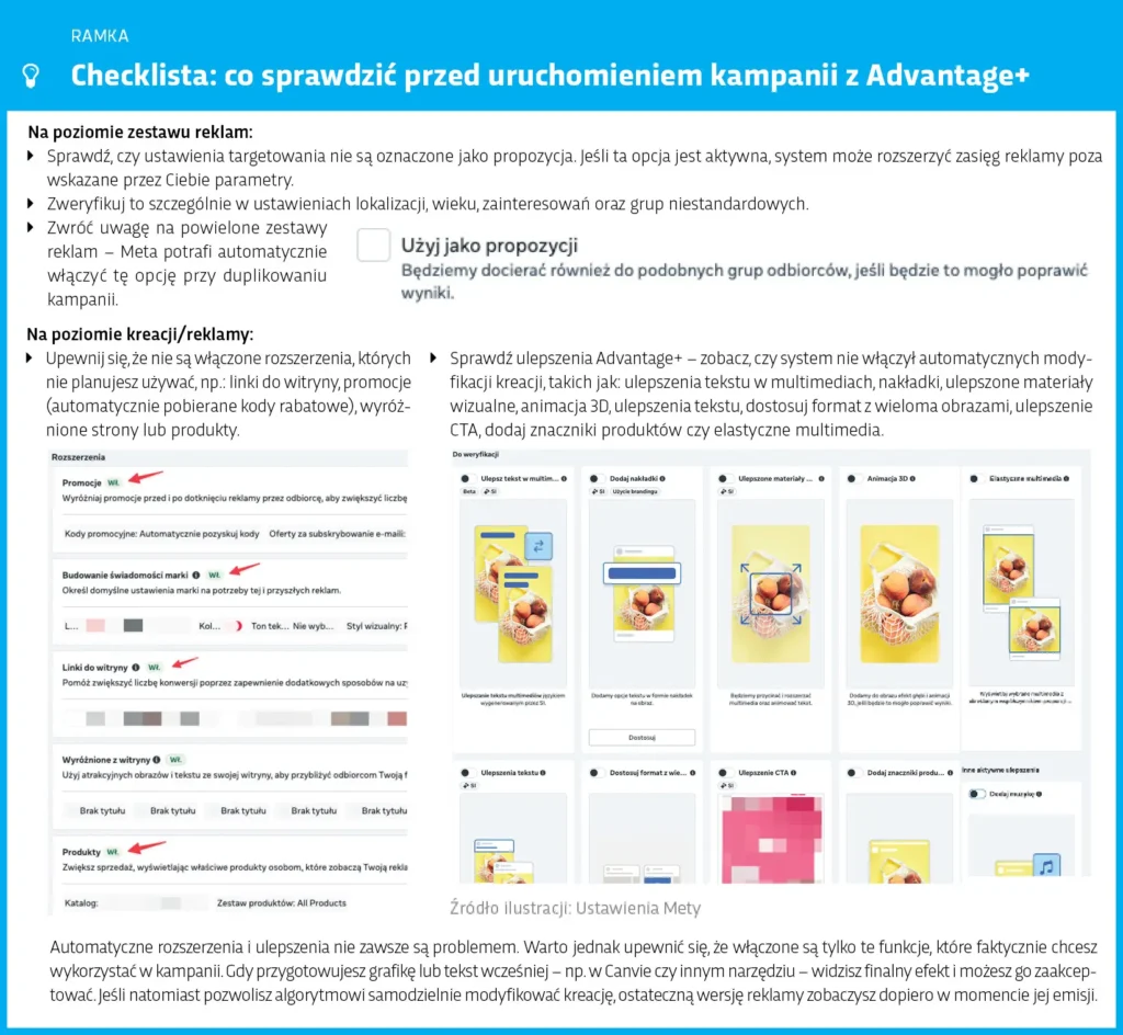 ramka: checklista: co sprawdzić przed uruchomieniem kampanii z Advantage+